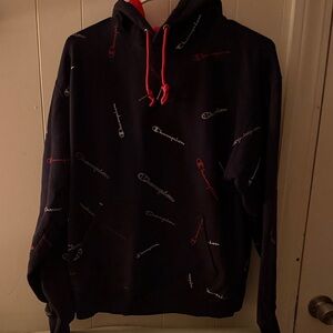 Champion Men's Black Hoodie with Red and White Logos